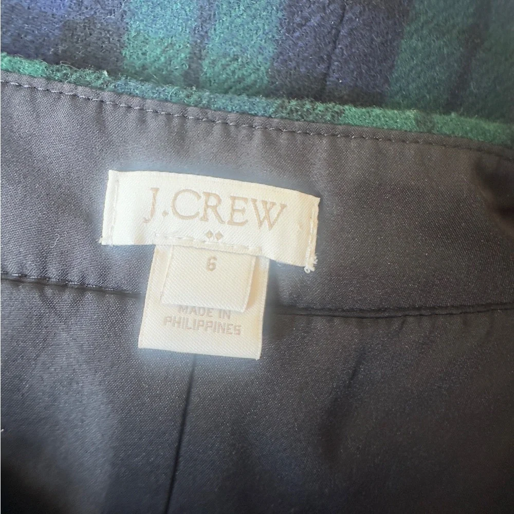 J Crew Plaid Tartan Wrap Mini Skirt Size 6 Green Blue Lined Preppy Academia